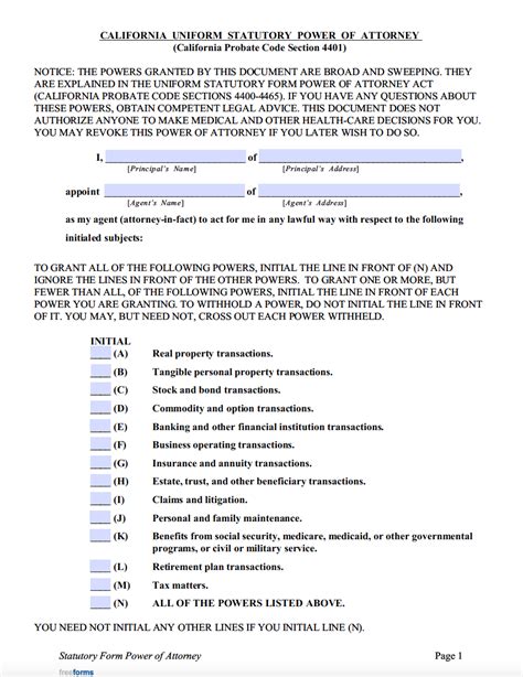 Free California Power Of Attorney Forms Pdf