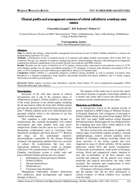 Pdf Clinical Profile And Management Outcome Of Orbital Cellulitis In