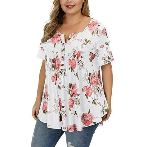ukap women summer top plus size floral printed vintage blouse ladies short sleeve v neck