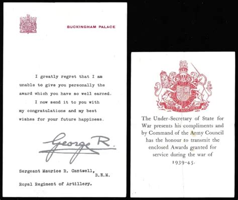 Ww2 Buckingham Palace Letter King George Vi Medals Letter Artillery