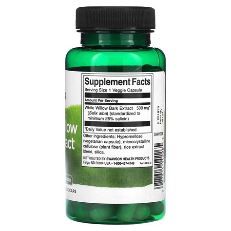 Swanson White Willow Bark Extract 500 Mg 60 Veggie Caps