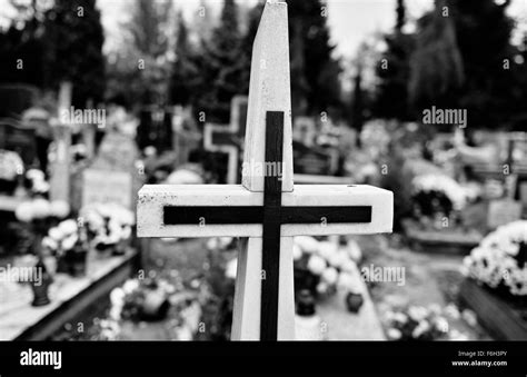 catholic religious symbols on the catholic cemeteries in poland artistic look in black and