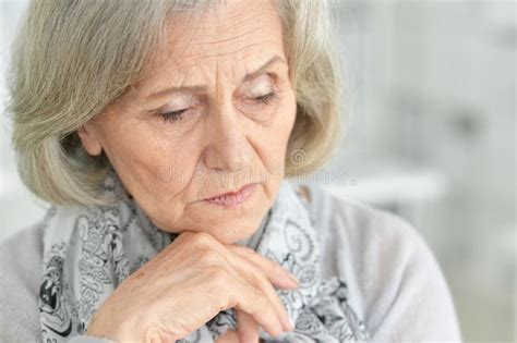 Close Up Portrait Of Sad Senior Woman Stock Photo Image Of Charming