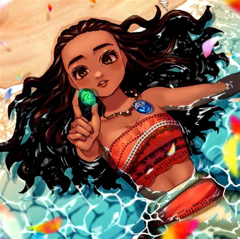 Mal To Mal Moana Waialiki Disney Moana Movie Absurdres Highres Girl Arm Up Beach