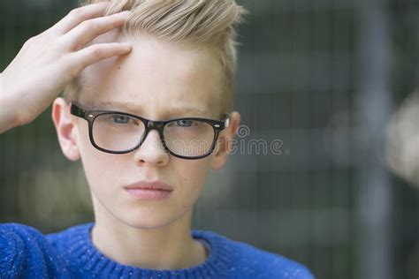 Confident Teenager Boy With Glasses Portrait Stock Image Image Of
