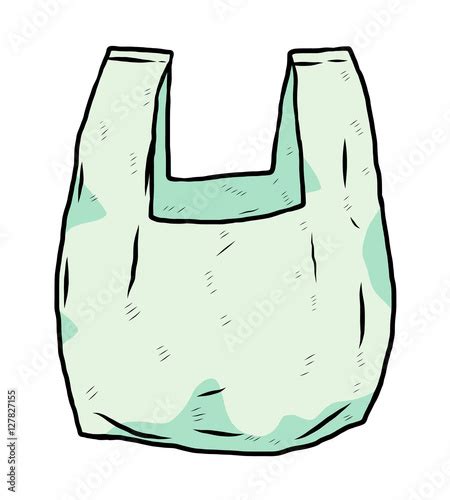 Green Plastic Bag Cartoon Vector And Illustration Hand Drawn Style