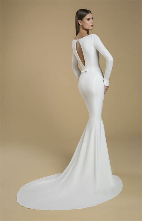 Long Sleeve Crepe Sheath Wedding Dress Kleinfeld Bridal