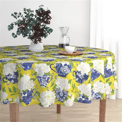 Blue Willow Chinoiserie Round Tablecloth Spoonflower Round