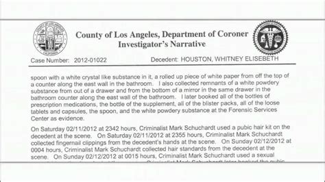 Official Whitney Houston Autopsy Report Youtube