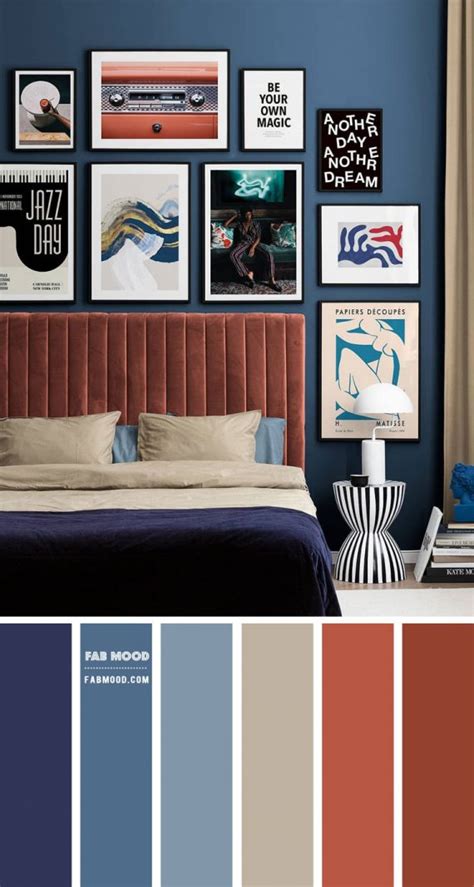 Denim Blue And Rust Colour Scheme For Retro Bedroom