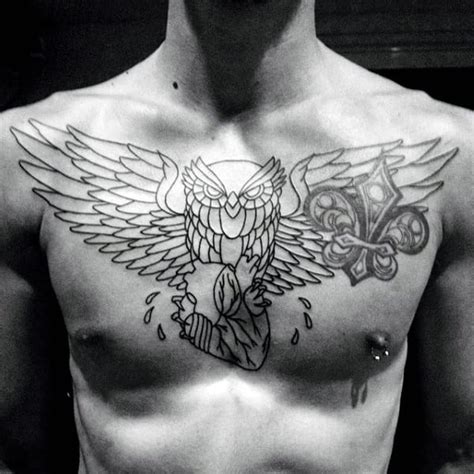70 Owl Chest Tattoo Designs For Men Nocturnal Ink Ideas