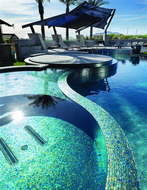 Blues And Greens Glass Mosaic Pool Tile Unique Stone Imports Luxury Swimming Pools Swimming