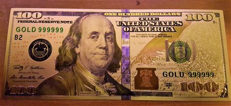 24k 999 Pure Gold Colorized 100 Dollar Bill Bank Note Brand New