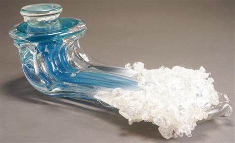 Lot Ian Whitt Aqua Waterfall Art Glass Sculpture L 18 In 4572 Cm