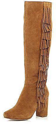 River Island Womens Tan Brown Wide Leg Fit Fringe Knee High Boots