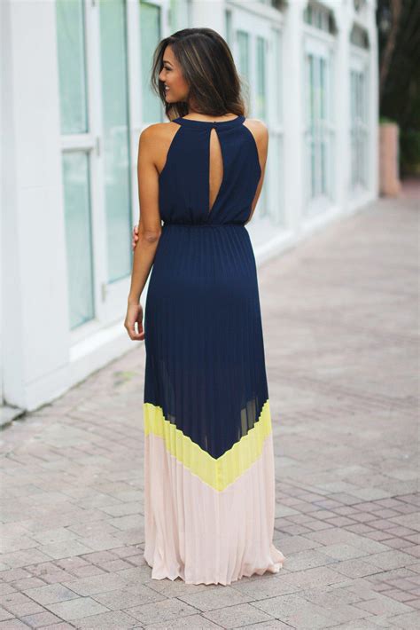 Navy Color Block Pleated Maxi Dress Color Block Dress Saved By The