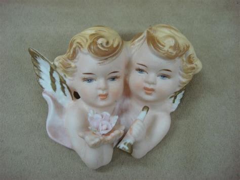 Vintage Tilso Japan Hand Painted Porcelain Double Angel Wall Hanging