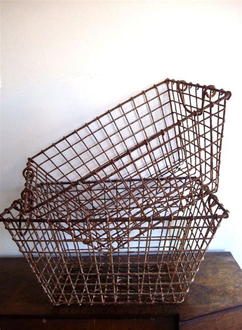 Vintage French Oyster Harvest Basket Wire Industrial Basket Etsy