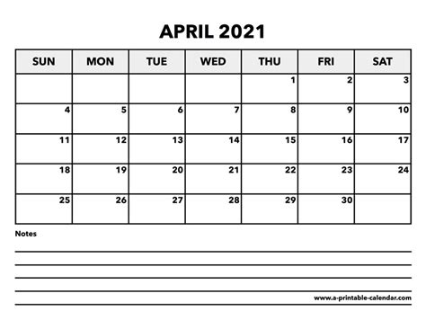 Calendar April 2021 A Printable Calendar
