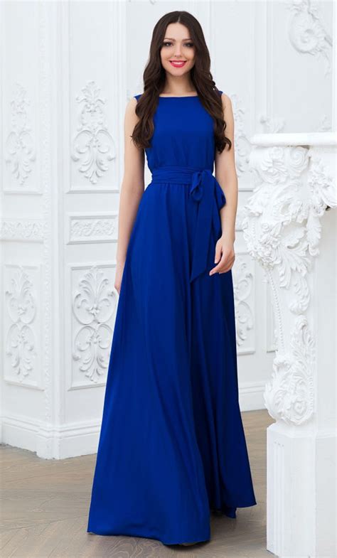 Cobalt Blue Dress Maxi Dress Long Blue Dress Dress With Belt Etsy