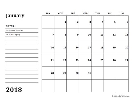 2018 Monthly Calendar Template Free Printable Templates Images