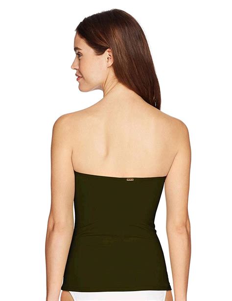 Anne Cole Womens Solid Twist Front Shirred Bandeau New Olive Size X