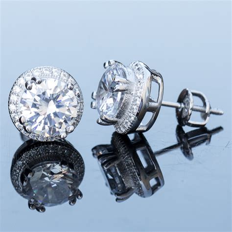 Sterling Silver Round Diamond Stud Earrings