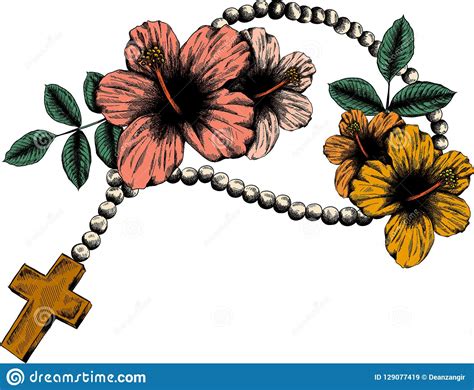 Holy Rosary Beads Illustration Prayer Catholic Chaplet With A Cross
