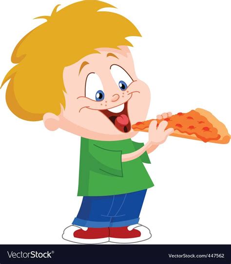 Kid Eating Pizza Royalty Free Vector Image Vectorstock Kids Cartoon