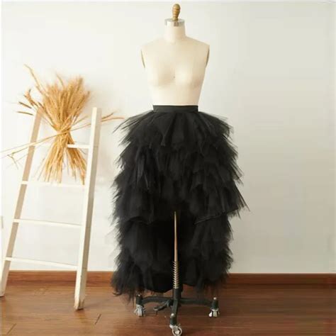 elegant black high low ruffle long tulle skirts for women to party floor length tiered fashion