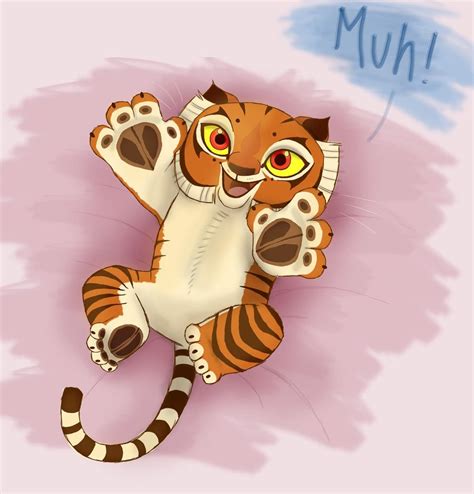 A Drawing Of A Tiger Sitting On Its Hind Legs With The Word Mun Written