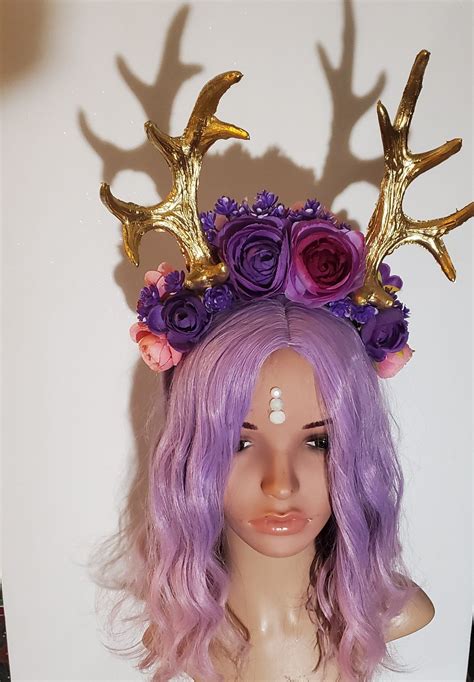 Deer Horns Vegan Deer Headband Flower Crown Forest Nymph Etsy Deer