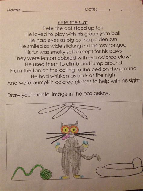 Visualizationmental Image Poem For Kindergarten Poetry Unit Pete