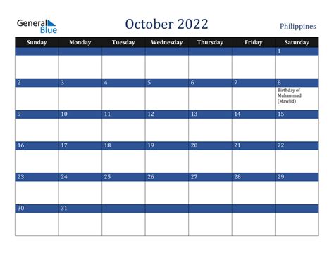 Philippines October 2022 Calendar With Holidays