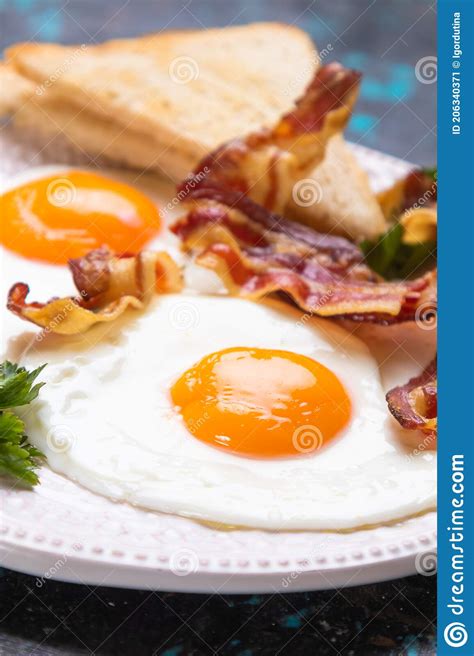 Fried Eggs And Bacon Stock Image Image Of Photpgraph 206340371