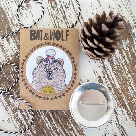 Illustrated Bear Pin Badge By Bat And Wolf