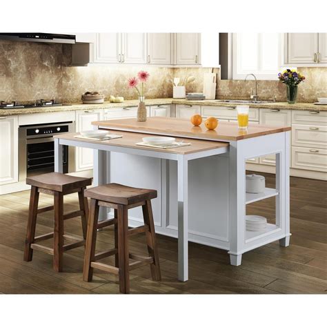 Design Element Medley White Kitchen Island With Slide Out Table Kd 01 W
