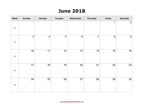 Blank Calendar For June 2018