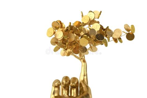 Golden Tree And Gold Hand3d Illustration Stock Illustration
