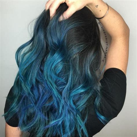 Black Layered Hair With Blue Balayage Hair Styles Blue Hair