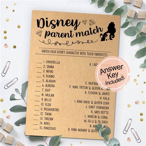 Disney Parent Match Disney Baby Shower Themed Game Etsy