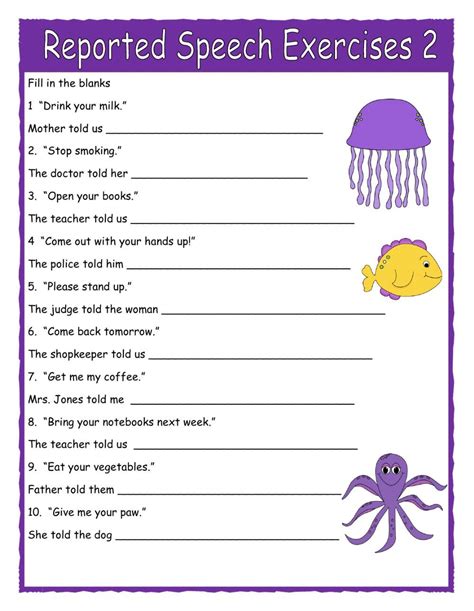 Indirect Speech Reported Speech Printable Preschool Worksheets School Subjects Online