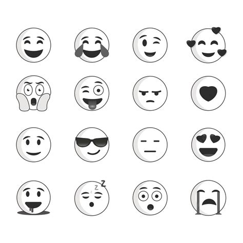 Un Conjunto De Emoji En Blanco Y Negro Vector Premium