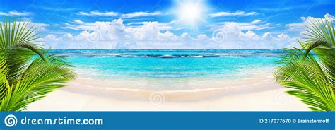 Beautiful Tropical Sand Beach Panorama View Turquoise Sea Water Ocean