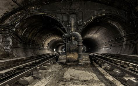 Wallpaper Monochrome Symmetry Tunnel Underground Infrastructure