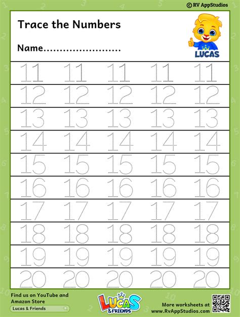 Free Printable Numbers Tracing 1 20 Worksheets For Kids Chegospl