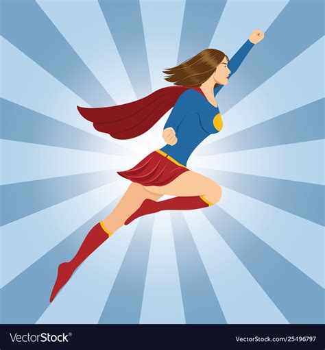 Female Superhero Flying With Clenched Fist Vector Image