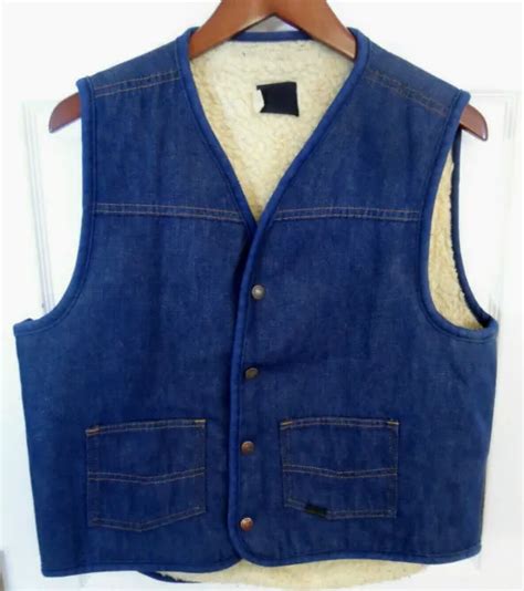 Vintage Sears And Roebuck Denim Trucker Vest Sherpa Fleece Lined Mens