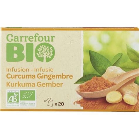 Infusion Bio Curcuma Gingembre Carrefour Bio La Boite De 20 Sachets