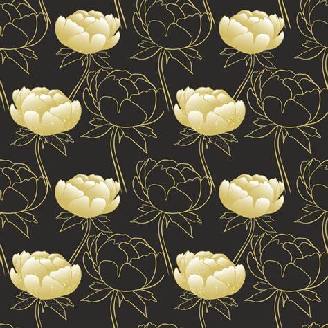 Seamless Pattern With Gold Peonies On A Black Background 2394894 Vector